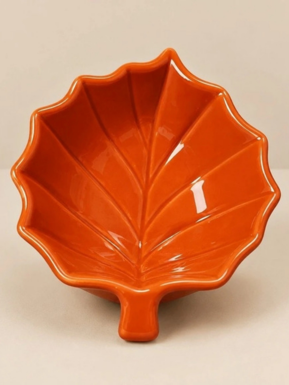 Orange Leaf-Shaped Ceramic Serving Dish